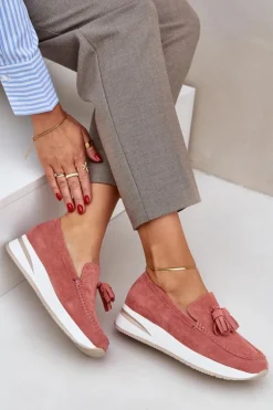 Boto Loafersy Damskie|Mokasyny Damskie Zamszowe*Mokasyny Na Delikatnym Koturnie Eko Zamszowe Różowe Challavia