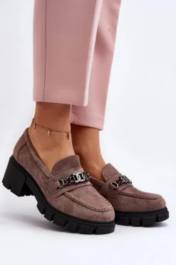 Buty damskie Vinceza Mokasyny Damskie Zamszowe*Mokasyny Na Masywnym Obcasie Beżowe Eriella