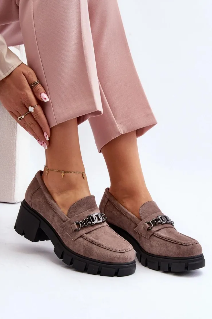 Buty damskie Vinceza Mokasyny Damskie Zamszowe*Mokasyny Na Masywnym Obcasie Beżowe Eriella