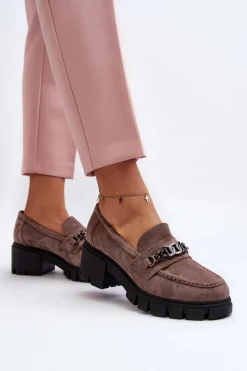 Buty damskie Vinceza Mokasyny Damskie Zamszowe*Mokasyny Na Masywnym Obcasie Beżowe Eriella