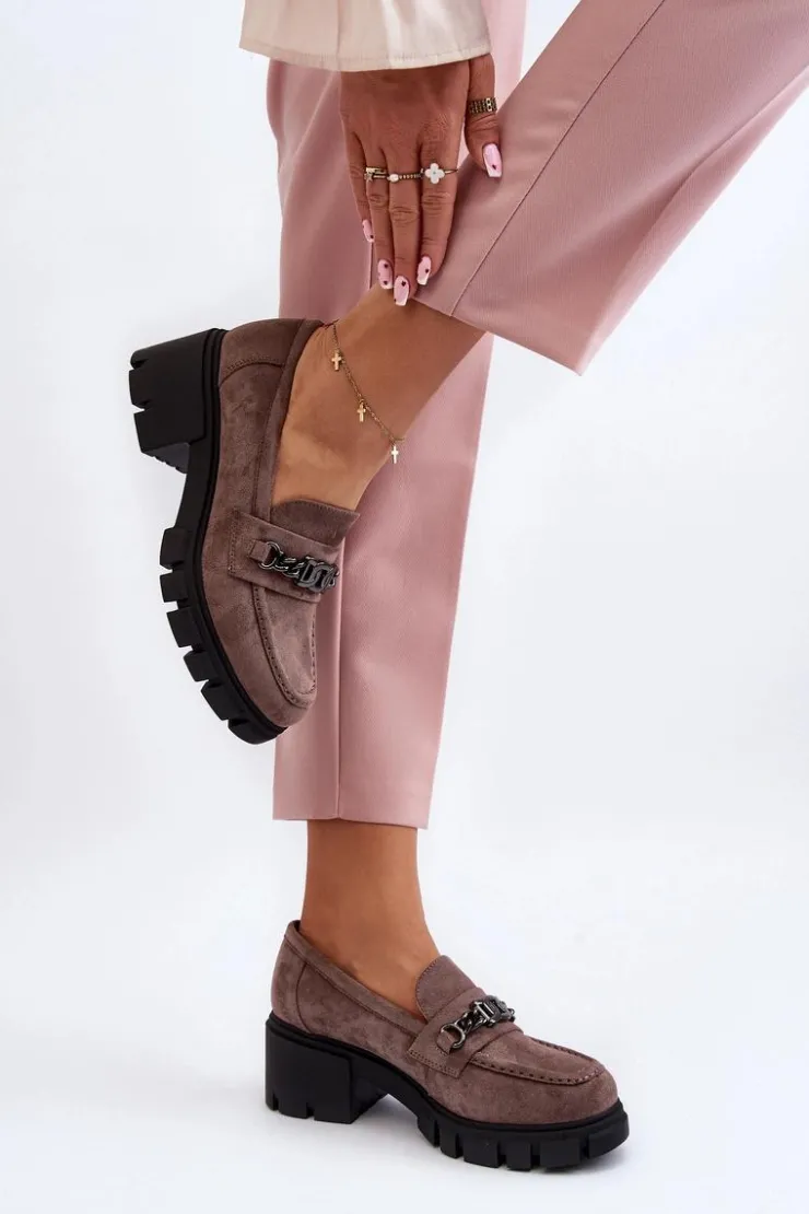 Buty damskie Vinceza Mokasyny Damskie Zamszowe*Mokasyny Na Masywnym Obcasie Beżowe Eriella