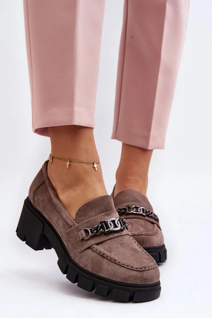 Buty damskie Vinceza Mokasyny Damskie Zamszowe*Mokasyny Na Masywnym Obcasie Beżowe Eriella