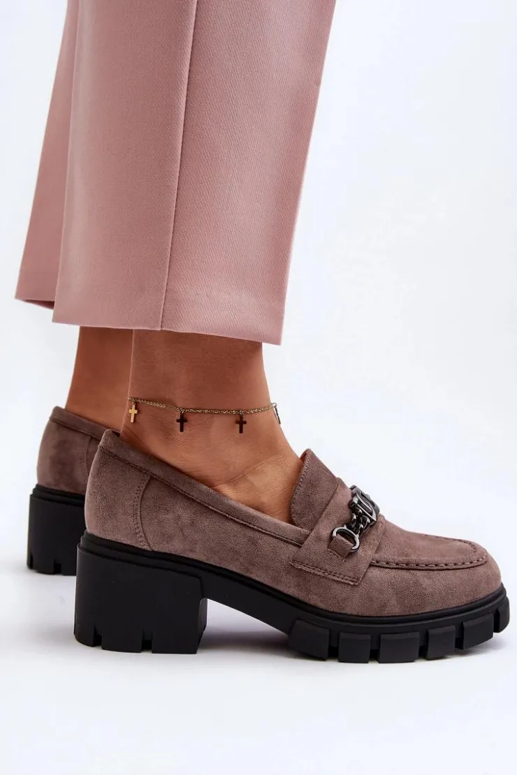 Buty damskie Vinceza Mokasyny Damskie Zamszowe*Mokasyny Na Masywnym Obcasie Beżowe Eriella