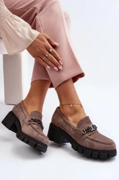 Buty damskie Vinceza Mokasyny Damskie Zamszowe*Mokasyny Na Masywnym Obcasie Beżowe Eriella