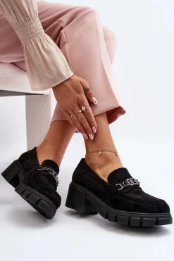 Clearance Buty damskie Vinceza Mokasyny Na Masywnym Obcasie Czarne Eriella Czarny