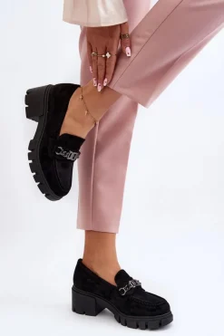 Clearance Buty damskie Vinceza Mokasyny Na Masywnym Obcasie Czarne Eriella Czarny