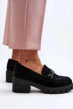 Clearance Buty damskie Vinceza Mokasyny Na Masywnym Obcasie Czarne Eriella Czarny