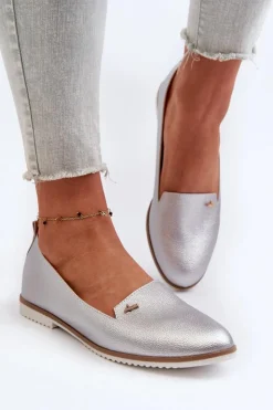 Damskie Boto Mokasyny Na Płaskim Obcasie Damskie Srebrne Enzla