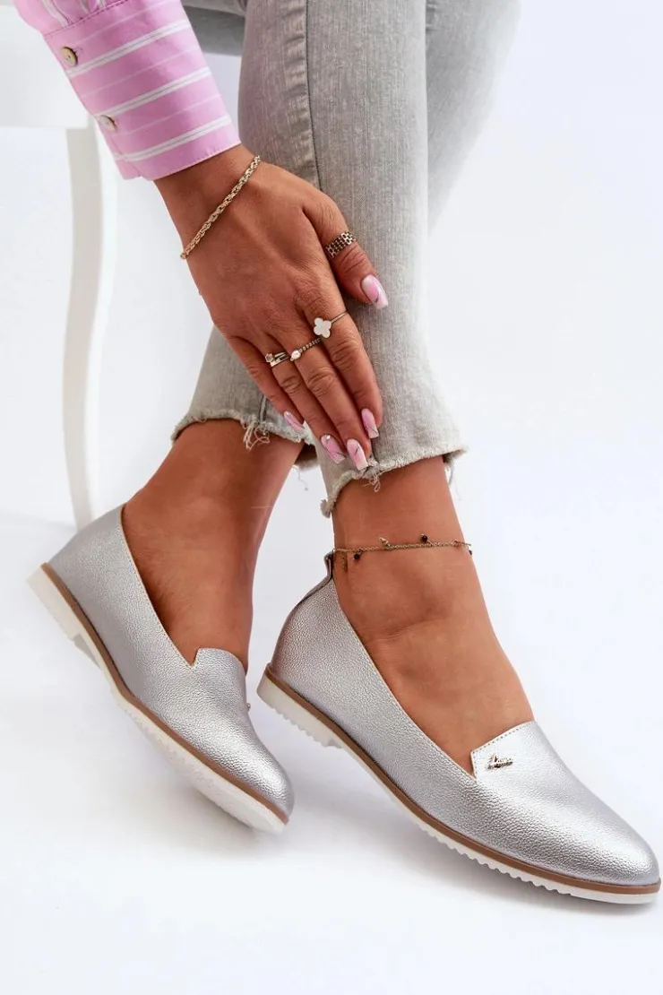 Damskie Boto Mokasyny Na Płaskim Obcasie Damskie Srebrne Enzla