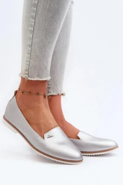 Damskie Boto Mokasyny Na Płaskim Obcasie Damskie Srebrne Enzla