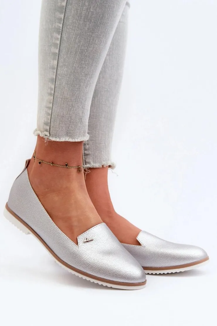 Damskie Boto Mokasyny Na Płaskim Obcasie Damskie Srebrne Enzla