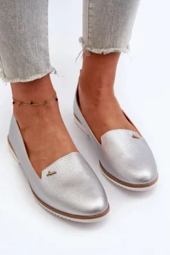 Damskie Boto Mokasyny Na Płaskim Obcasie Damskie Srebrne Enzla