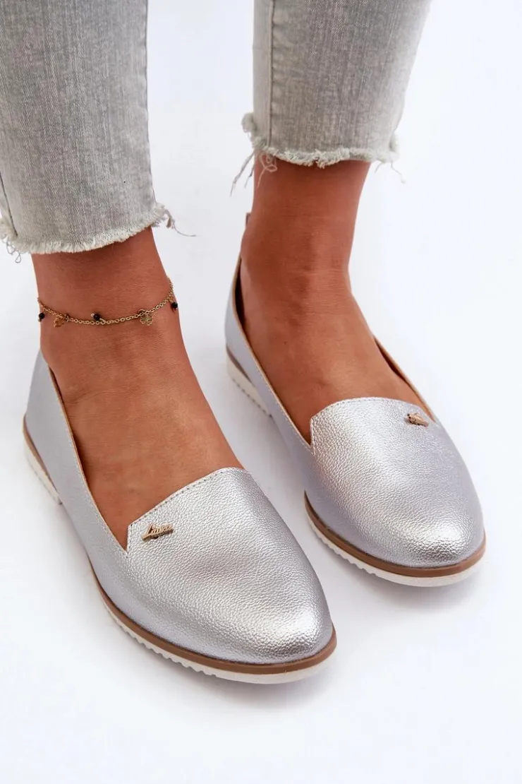 Damskie Boto Mokasyny Na Płaskim Obcasie Damskie Srebrne Enzla