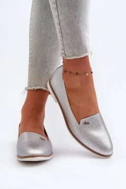 Damskie Boto Mokasyny Na Płaskim Obcasie Damskie Srebrne Enzla