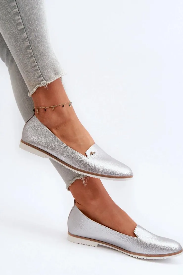 Damskie Boto Mokasyny Na Płaskim Obcasie Damskie Srebrne Enzla