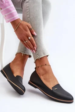 Hot Boto Mokasyny Na Płaskim Obcasie Damskie Czarne Enzla