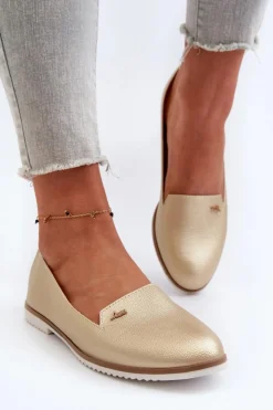 Damskie Boto Mokasyny Na Płaskim Obcasie Damskie Złote Enzla