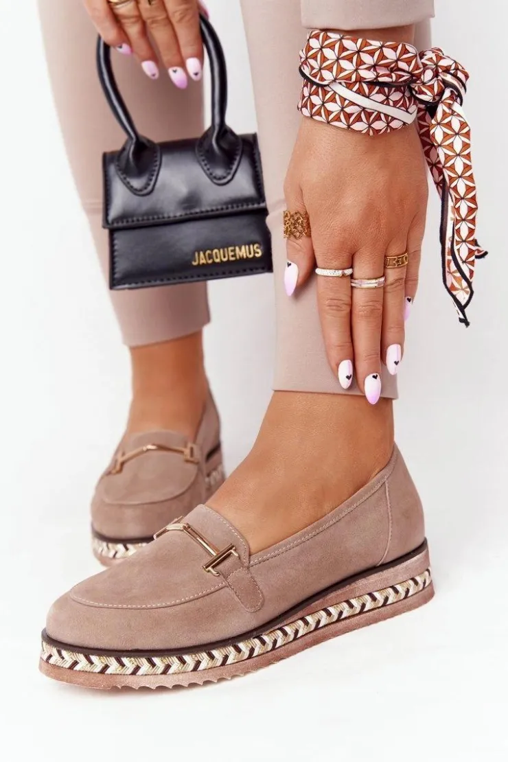 Damskie Laura Messi Mokasyny Na Platformie 2284 Jasny Brąz