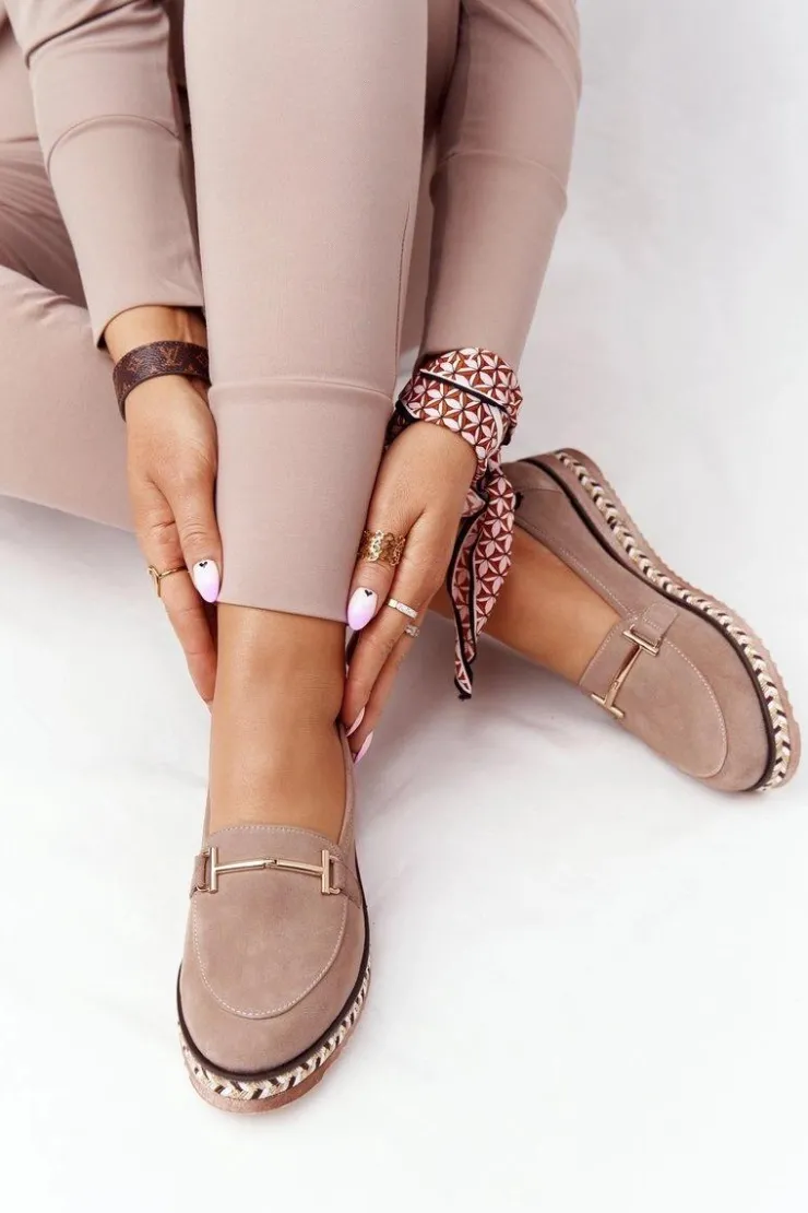 Damskie Laura Messi Mokasyny Na Platformie 2284 Jasny Brąz