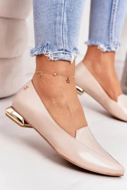 Damskie Laura Messi Mokasyny Na Złotym Obcasie 2013 Beżowe