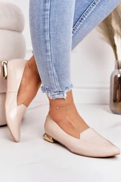 Damskie Laura Messi Mokasyny Na Złotym Obcasie 2013 Beżowe