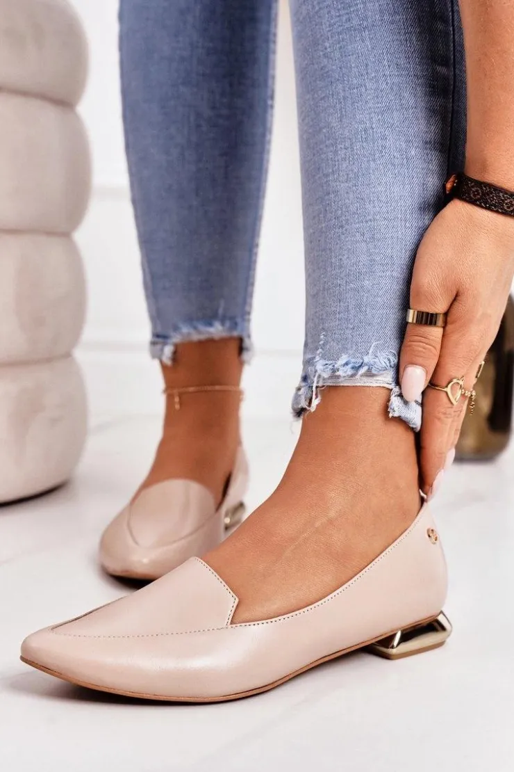 Damskie Laura Messi Mokasyny Na Złotym Obcasie 2013 Beżowe