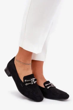 Sale Boto Mokasyny Z Ozdobą Na Delikatnym Obcasie Eko Zamszowe Czarne Pillitha Czarny