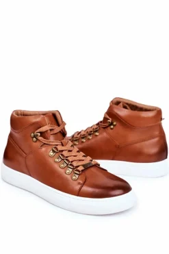 Clearance GOE Męskie Trampki Skórzane Brązowe GG1N3011