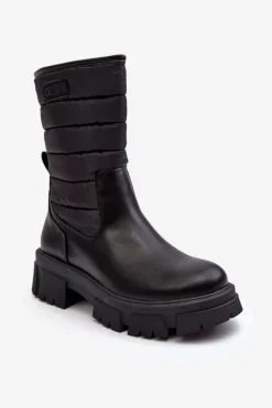 Big Star Shoes Śniegowce Damskie|Botki Płaskie*Śniegowce Botki Ocieplane Na Suwak Czarne Big Star MM274068