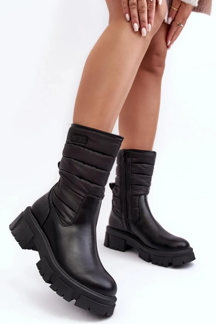 Big Star Shoes Śniegowce Damskie|Botki Płaskie*Śniegowce Botki Ocieplane Na Suwak Czarne Big Star MM274068