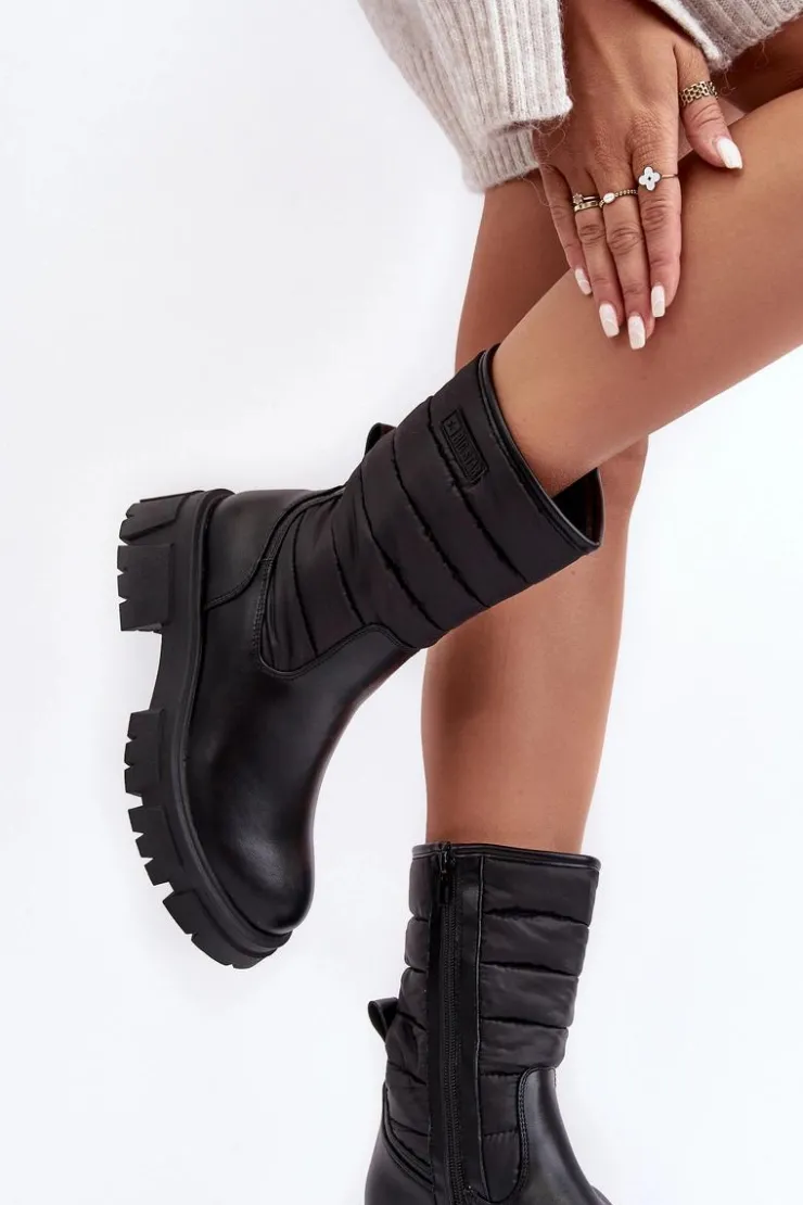 Big Star Shoes Śniegowce Damskie|Botki Płaskie*Śniegowce Botki Ocieplane Na Suwak Czarne Big Star MM274068