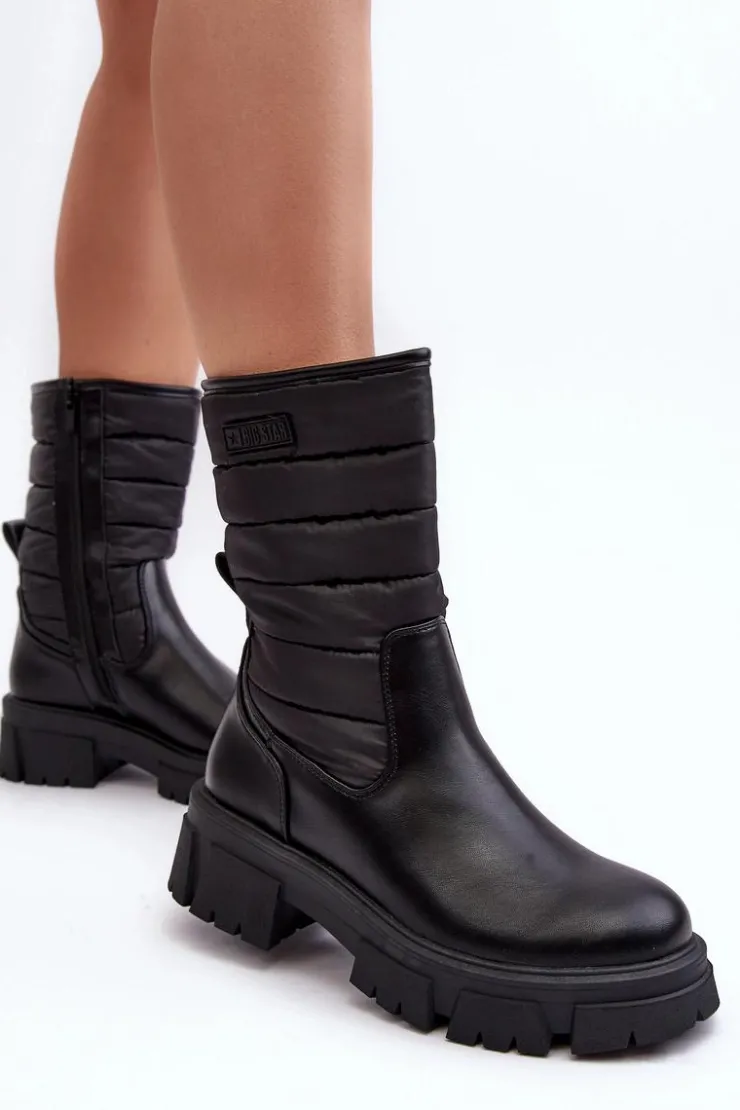 Big Star Shoes Śniegowce Damskie|Botki Płaskie*Śniegowce Botki Ocieplane Na Suwak Czarne Big Star MM274068