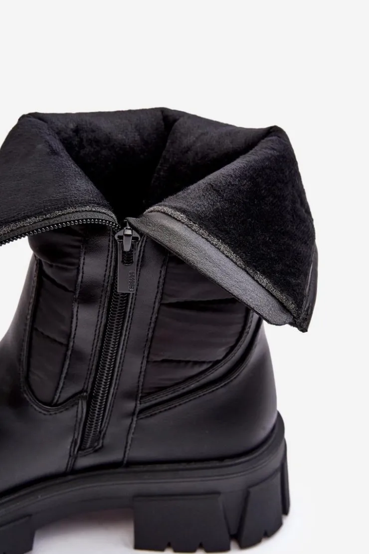 Big Star Shoes Śniegowce Damskie|Botki Płaskie*Śniegowce Botki Ocieplane Na Suwak Czarne Big Star MM274068