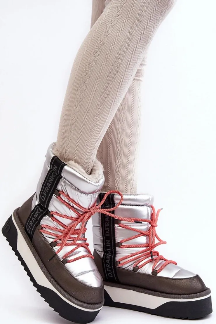 Damskie D.Franklin Śniegowce Damskie Na Grubej Podeszwie Wegańskie DFSH371006 Srebrne