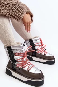 Damskie D.Franklin Śniegowce Damskie Na Grubej Podeszwie Wegańskie DFSH371006 Srebrne