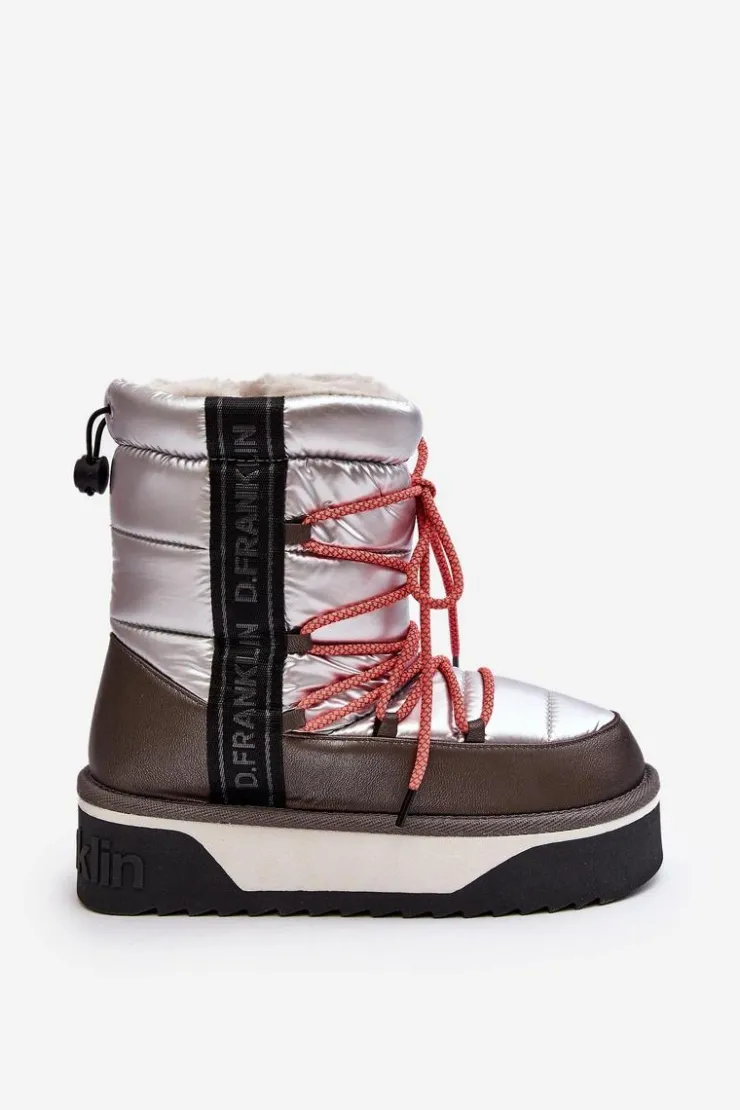 Damskie D.Franklin Śniegowce Damskie Na Grubej Podeszwie Wegańskie DFSH371006 Srebrne