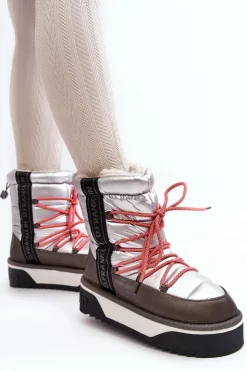 Damskie D.Franklin Śniegowce Damskie Na Grubej Podeszwie Wegańskie DFSH371006 Srebrne