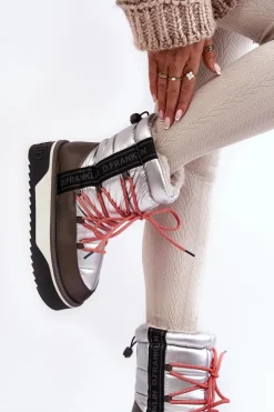 Damskie D.Franklin Śniegowce Damskie Na Grubej Podeszwie Wegańskie DFSH371006 Srebrne