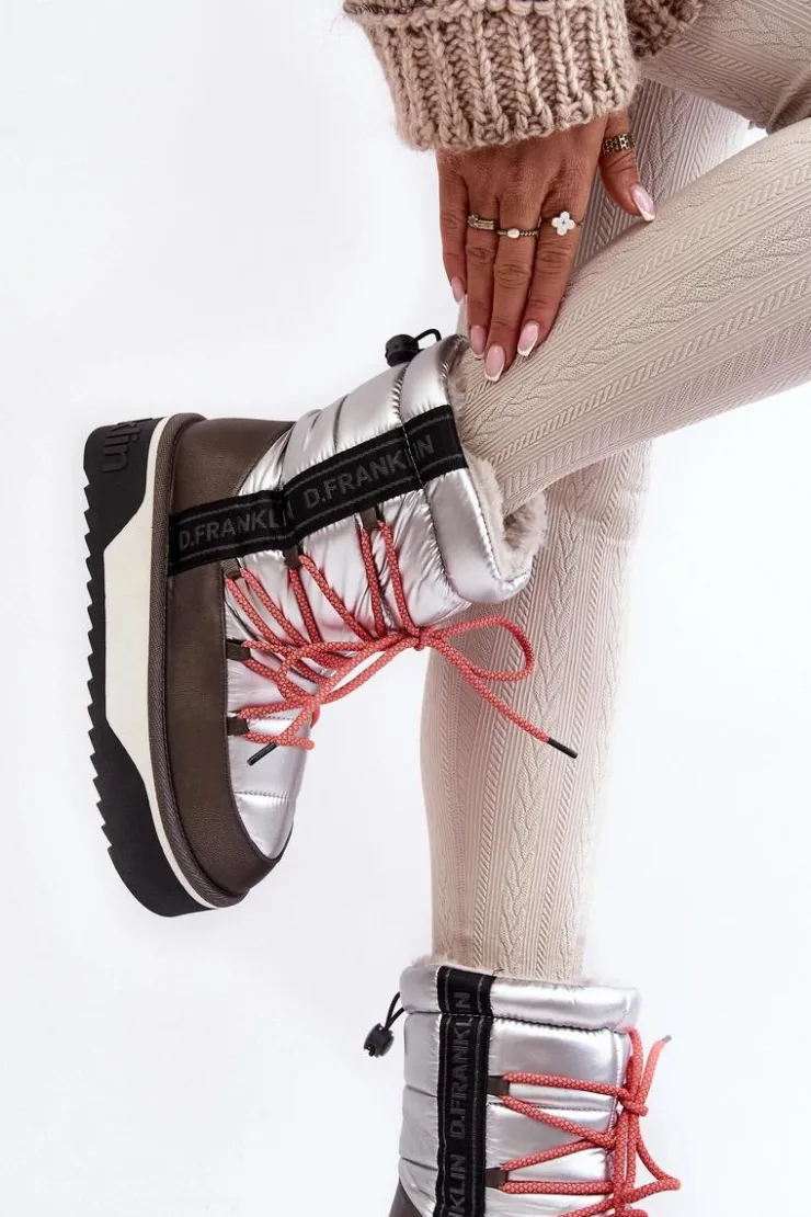 Damskie D.Franklin Śniegowce Damskie Na Grubej Podeszwie Wegańskie DFSH371006 Srebrne