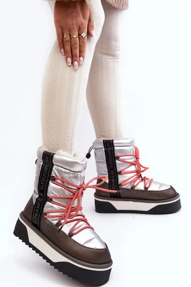 Damskie D.Franklin Śniegowce Damskie Na Grubej Podeszwie Wegańskie DFSH371006 Srebrne