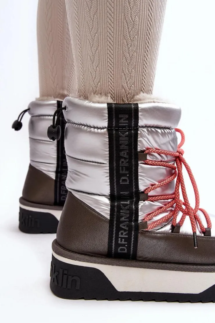 Damskie D.Franklin Śniegowce Damskie Na Grubej Podeszwie Wegańskie DFSH371006 Srebrne