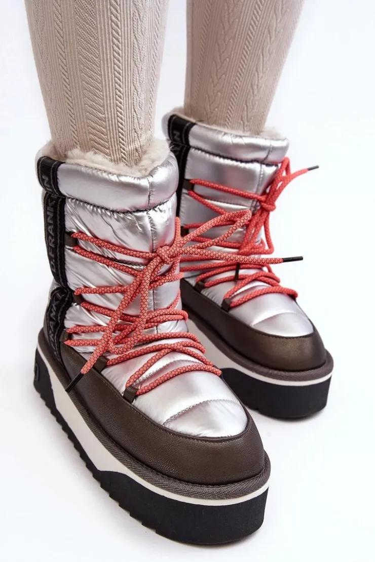 Damskie D.Franklin Śniegowce Damskie Na Grubej Podeszwie Wegańskie DFSH371006 Srebrne