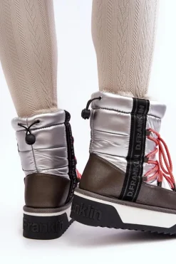 Damskie D.Franklin Śniegowce Damskie Na Grubej Podeszwie Wegańskie DFSH371006 Srebrne