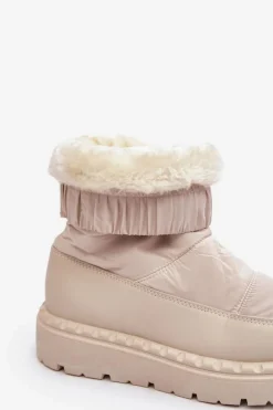 Outlet Boto Śniegowce Damskie Na Grubej Podeszwie Jasnobeżowe Lureta