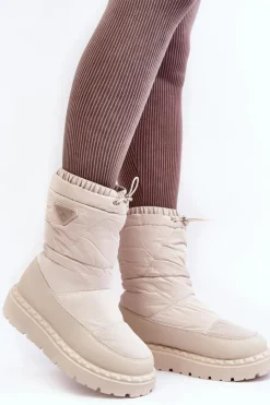 Outlet Boto Śniegowce Damskie Na Grubej Podeszwie Jasnobeżowe Lureta