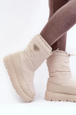 Outlet Boto Śniegowce Damskie Na Grubej Podeszwie Jasnobeżowe Lureta