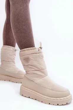 Outlet Boto Śniegowce Damskie Na Grubej Podeszwie Jasnobeżowe Lureta