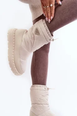 Outlet Boto Śniegowce Damskie Na Grubej Podeszwie Jasnobeżowe Lureta