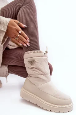 Outlet Boto Śniegowce Damskie Na Grubej Podeszwie Jasnobeżowe Lureta