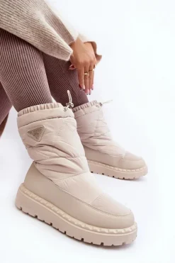 Outlet Boto Śniegowce Damskie Na Grubej Podeszwie Jasnobeżowe Lureta
